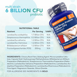 Zipvit Probiotic 6 Billion CFU with Prebiotic, Multi Strain Probiotics for Gut Health, 5 Strains Including Lactobacillus Acidophilus, 60 Vegetarian Capsules for Women & Men, 2 Month Supply