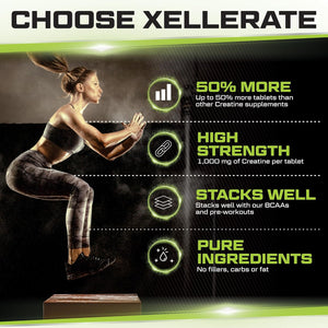 Creatine Monohydrate Tablets 3000Mg - 270 Vegan Tablets - 3 Month Supply - Pre Workout Energy Supplement for Men & Women - Powder & Capsules Alternative - Made in the UK - Xellerate Nutrition