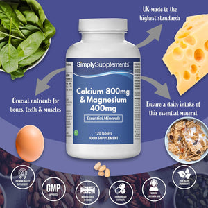 Calcium 800Mg & Magnesium 400Mg High Potency Formula | Vegan & Vegetarian Friendly | Support for Bone Health and Muscle Function | 120 Tablets = 2 Months’ Supply | Manufactured in the UK