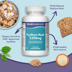 Pure Psyllium Husk Capsules | Supports Digestive Health & Fibre Intake | 120 Capsules = 40 Days Supply | Manufactured in the UK in Accordance with GMP Standards