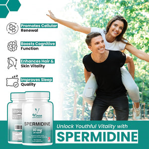 Vinco Spermidine Supplement - 10Mg X 120 High Strength Spermidine Capsules - 99% Purity - Supports Healthy Ageing & Longevity - Non GMO & Gluten Free - Made in the UK