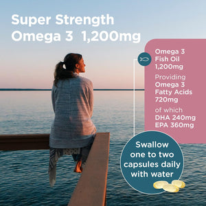 Healthspan Super Strength Omega 3 1,200Mg | Brain, Heart & Eye Health | 240Mg DHA & 360Mg EPA per Capsule| Highly Purified to Remove Toxins | Sustainably Sourced Fish Oil (120 Capsules)
