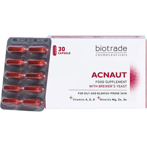 Biotrade Acnaut Skin Supplements for Oily and Blemish-Prone Skin – Hair and Nails Vitamins for Women & Men with Vitamins, Minerals & Brewer’S Yeast – 30 Capsules