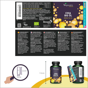 Vegavero Organic Chia Seed Oil | Vegan Omega 3 6 9 Capsules | Benexia® from Chile, Cold-Pressed | High Dose Alpha-Linolenic Acid | NO Additives, Lab-Tested
