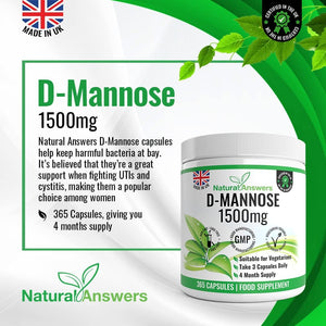 D-Mannose | 365 Capsules | Max Strength 1500Mg per Serving - Precision Dmannose - Vegetarian Capsules Not Tablets or Pills, Made in the UK (365 Count (Pack of 1))