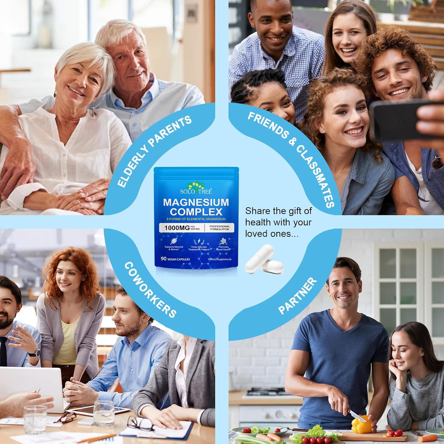 8 In1 Magnesium Complex Supplement 8 Elemental 1000Mg, Magnesium Glycinate, Citrate, Malate, Taurate, Chelated for Easy Absorption for Bones, Muscle, Recovery, Energy, Vegan Non-Gmo 90 Capsules