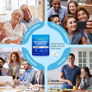 8 In1 Magnesium Complex Supplement 8 Elemental 1000Mg, Magnesium Glycinate, Citrate, Malate, Taurate, Chelated for Easy Absorption for Bones, Muscle, Recovery, Energy, Vegan Non-Gmo 90 Capsules