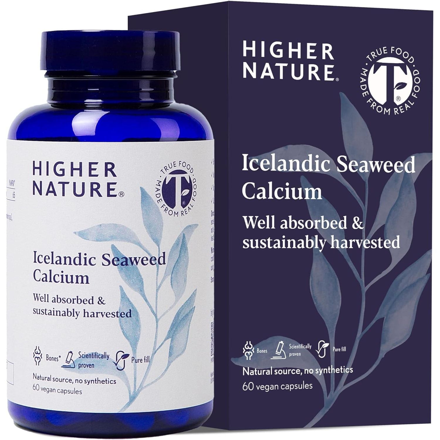 Higher Nature - Icelandic Seaweed Calcium - True Food® Formula - 260Mg Natural Source - Clinically Proven Calcium Supplement - Supports Bones, Teeth & Digestive Enzyme Function - 60 Capsules