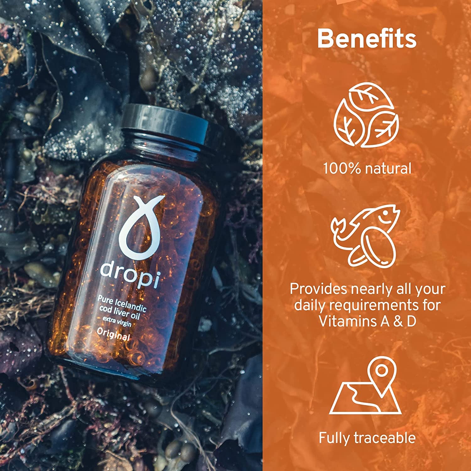 Dropi Icelandic Fish Oil - Extra Virgin Cod Liver Oil (EVCLO) - Natural Source of Vitamin a & D3 - Cold-Processed, Traceable & Pure from the Westfjords Pristine Atlantic Fishing Grounds (90 X 500Mg)