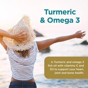 Healthspan Turmeric & Omega 3 | 60 Capsules | Added Vitamin C & Vitamin D3 | Heart, Joint & Bone Health | Sustainably Sourced