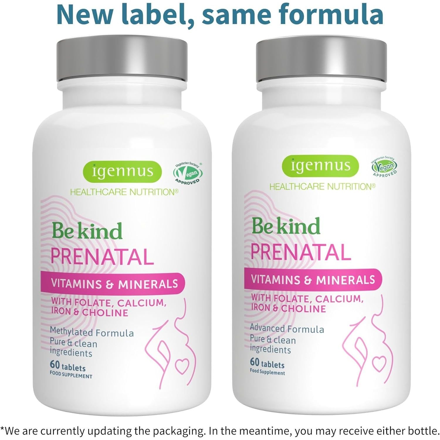 Igennus Advanced Prenatal Methylated Multivitamin, Folate for MTHFR, High Absorption, Clean Label, with Calcium, Choline, Magnesium & Gentle Iron, Complete Vegan Pregnancy Vitamins, 60 Tablets