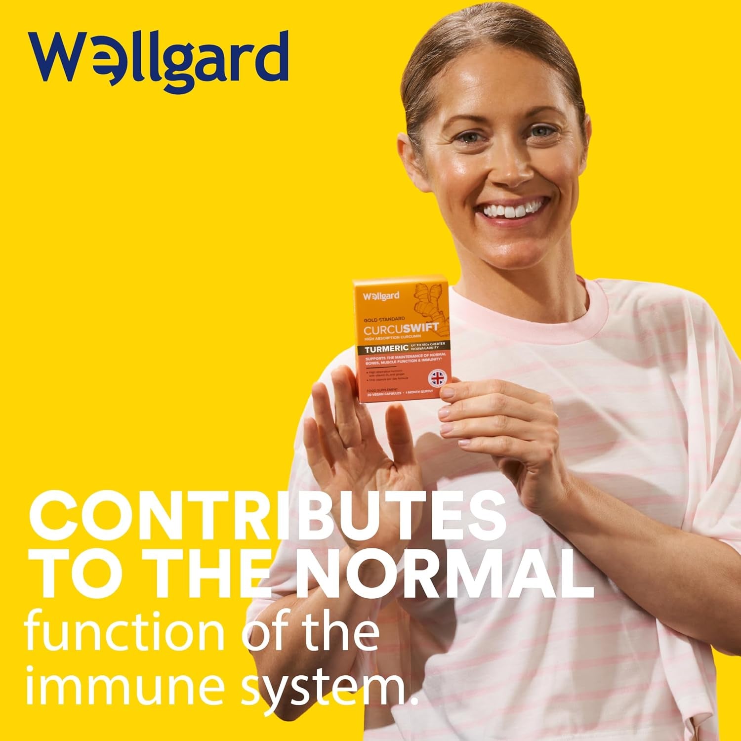 Wellgard Curcuswift Turmeric - High Strength Turmeric Supplement, Curcumin with Vitamin D3 & Ginger for Immune Support & Bone Health