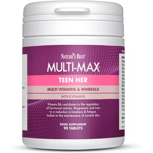 Nature'S Best Multi-Max Multivitamin for Teen Her - Growth & Development Support for Girls 13-19 - with Iron, Vitamin B6 & Vitamin C - UK Made - 90 Tablets (3 Months' Supply)