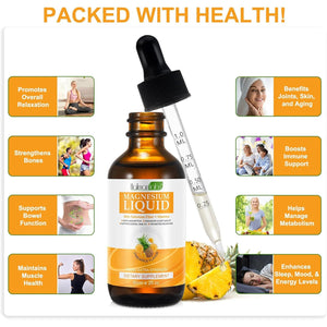 Magnesium Glycinate Liquid Drops - Liquid Magnesium Complex Supplement - Pineapple Flavour, High Absorption, Vegan & Non-Gmo, Support Muscle Relaxation, Bowel Health & Sleep, 60Ml