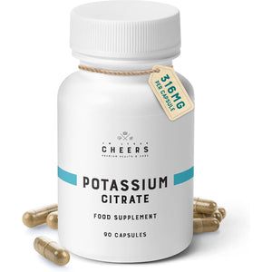 Cheers Potassium Citrate, 48% Daily Value, 316 Mg per Capsule, 90 Capsules, Supports Cardiovascular and Blood Pressure Health, Vegan Potassium Supplement for Adults, Natural Mineral Electrolyte