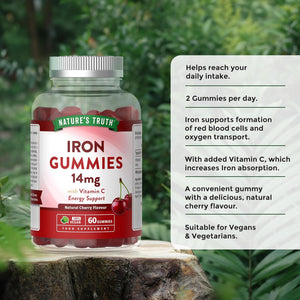 Iron Gummies with Vitamin C | 14Mg High Strength Iron Supplement | Natural Cherry Flavour | 60 Gummies | Vegan | for Men & Women | Nature'S Truth