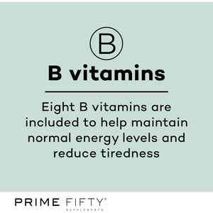 Prime Fifty Fighting Fatigue Supplement – 28 Day Supply – Energy Tablet with Vitamin B12, Magnesium & Iron for over 50S – Co-Enzyme & C, D & B Vitamin Tablets for Tiredness & Fatigue