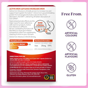 Active Iron Advance Supplement 25 Mg, Non Constipating, Clinically Proven to Increase Iron Levels, Fights Tiredness & Fatigue, 30 Capsules, 1 Month Supply