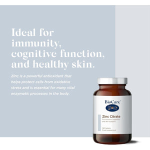 Biocare Zinc Citrate - for Immune & Skin Support - 180 Tablets