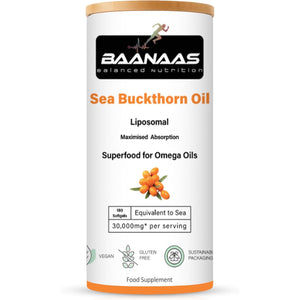 LIPOSOMAL Sea Buckthorn Oil Capsules 30,000Mg | 180 Count | High Strength Vegan Supplement | Source of Omega 7 Essential Fatty Acids | No Artificial Preservatives | by Baanaas
