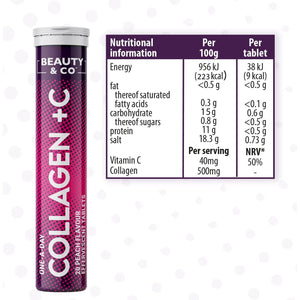 Collagen Effervescent - Marine Collagen & Vitamin C Supplement - 500Mg per Tablet (4 Tubes) Beauty & Co