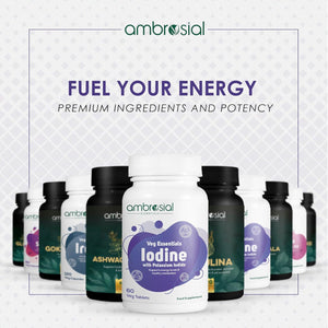 Ambrosial Iodine Supplement 5000Mcg with 7500 Mcg Potassium Iodide| High Strength Iodine Tablets | Natural Source of Iodine from Potassium Supplements & Iodide Tablets (Pack of 1-60 Tablets)