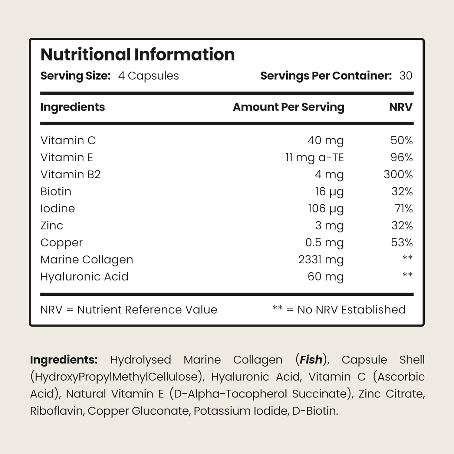 Marine Collagen Supplements for Women 2450Mg Complex | 120 Hydrolyzed Marine Collagen Capsules with Hyaluronic Acid | Skin Supplements for Women | High Strength Collegen Peptides Tablets | Vitabright