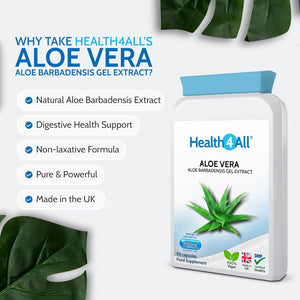 Health4All Aloe Vera Gel Extract 6000Mg 90 Capsules, Digestive Health Detox Supplement, Support for Leaky Gut, Acid-Alkaline and Ph Balance, Pure Vegan Cleanse Capsules (Not Tablets) | Made in UK