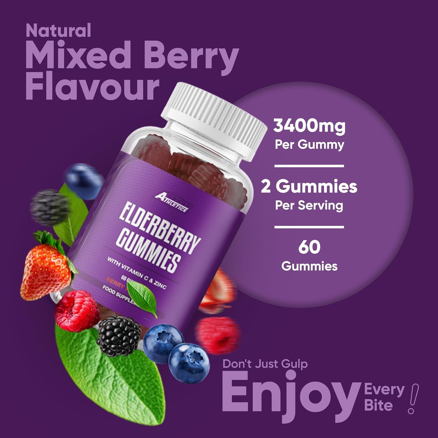 Freak Athletics Elderberry Gummies – Elderberry with Vitamins C & Zinc for Immunity Lift, 60 Vegan Multivitamin Gummies, Berry Flavour, Energy & Immune Support