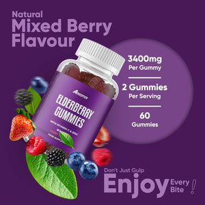 Freak Athletics Elderberry Gummies – Elderberry with Vitamins C & Zinc for Immunity Lift, 60 Vegan Multivitamin Gummies, Berry Flavour, Energy & Immune Support