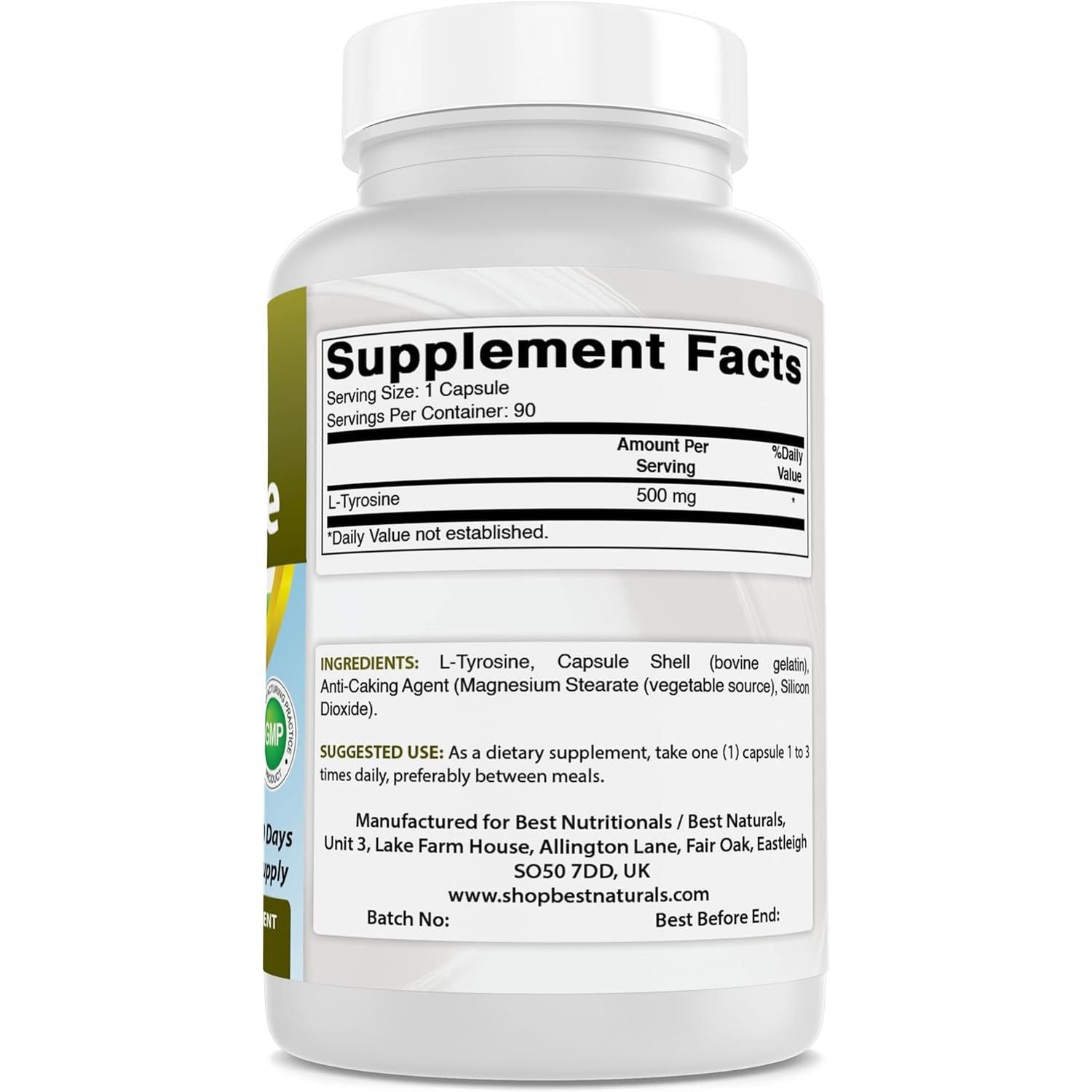 Best Naturals L-Tyrosine 500 Mg 90 Capsules (90 Count (Pack of 1))