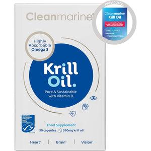 Cleanmarine Krill Oil – Packed with EPA & DHA – Omega 3 with Added Astaxanthin and Choline – Vitamin D – Heart, Eye & Brain Health – Joint & Immune Support - 30 Capsules