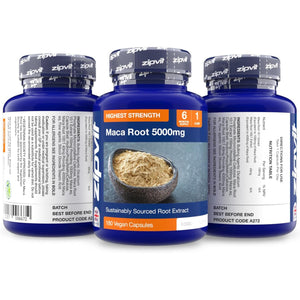 Zipvit Maca Root Capsules 5000Mg, Black Maca and Yellow Maca Combination High Strength Maca Root Powder Extract. 180 Vegan Capsules, 6 Months Supply. Vegetarian Society Approved.