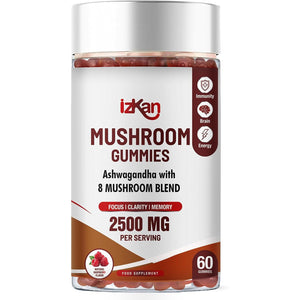 Mushroom Complex Gummies 2500Mg - 8 Brain Health Mushrooms Gummies with Ashwagandha Supplement Promotes Calm Focus Memory Mood Immunity & Energy - 60 Count (Halal, Gluten-Free, Vegan) (1)