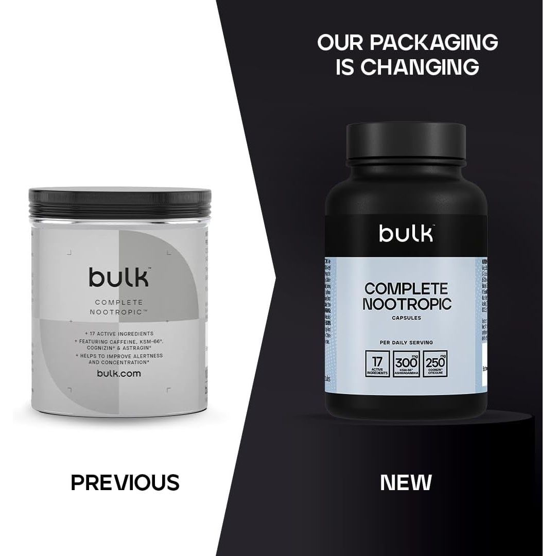 Bulk Complete Nootropic Capsules, 17 High Dose Ingredients to Contribute to Cognitive Function, Mental Performance, Concentration, Pack of 60, 10 Servings, Packaging May Vary