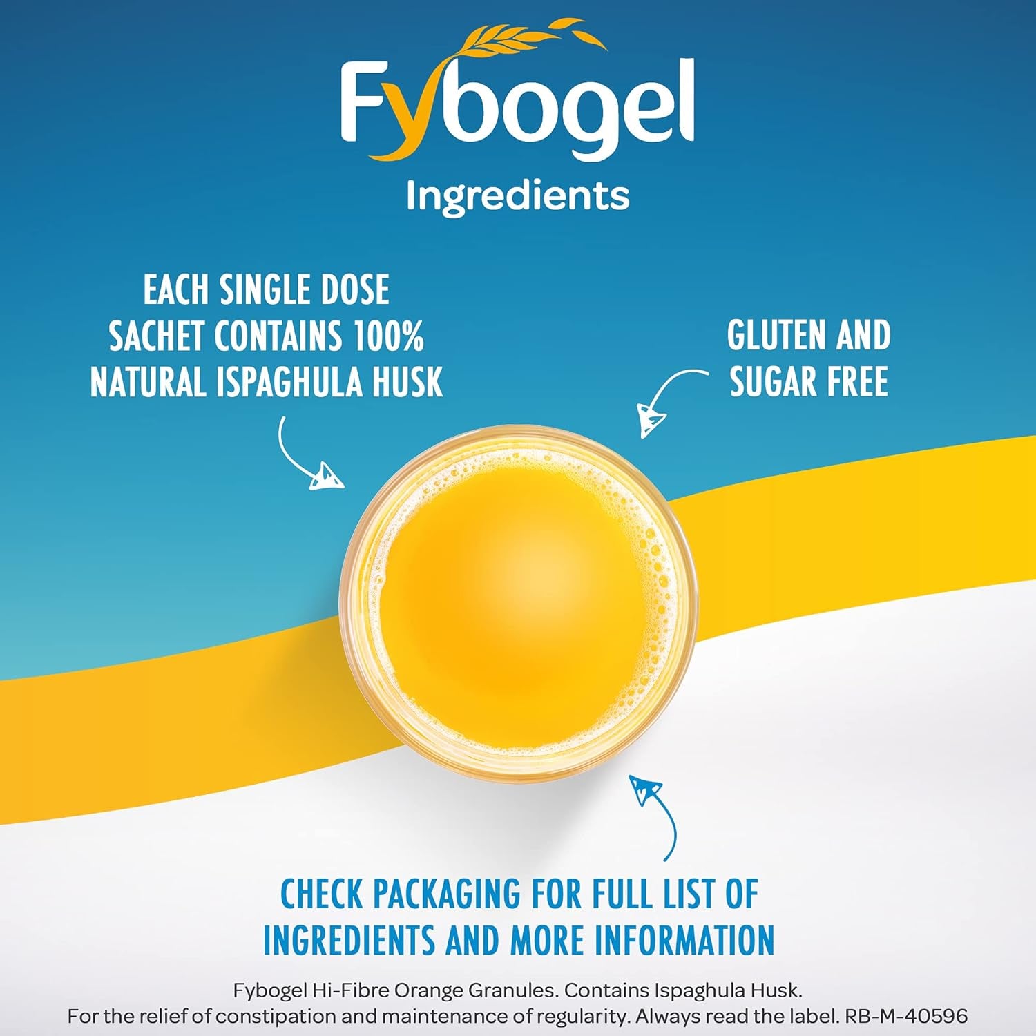 Fybogel Hi-Fibre, Orange, 30 Sachets, Ispaghula Husk, Constipation Relief, Maintains Regularity, Fibre, Easy to Use, Helps Digestive System, Natural, Laxatives, Digestion and Nausea