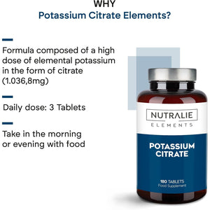Potassium Citrate - High Dose - 2880 Mg - Pure Potassium Element +1000 Mg - Muscles - 180 Tablets - Nutralie