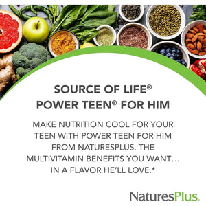 Naturesplus Power Teen for Him - Tasty Plant Based Chewable Multi Vitamins and Minerals for Teen Boys - Vegan, Gluten Free - 60 Wild Berry Flavour Tablets
