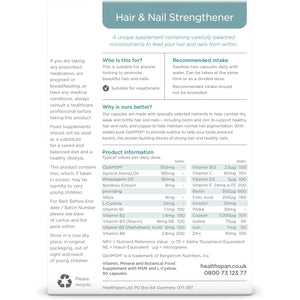 Healthspan Hair & Nail Strengthener (45 Days Supply) | Promote Glossy, Shiny Hair and Strong & Healthy Looking Nails | 18 Balanced Micronutrients | with Optimsm & Vitamin B-Complex | Vegetarian