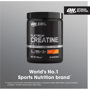 Optimum Nutrition Platinum Creatine Plus, Advanced Food Supplement to Increase Power and Performance, with Aquamin Magnesium for Electrolyte Balance, Orange Flavour, 50 Servings, 350 G