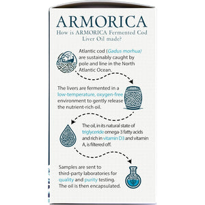 ARMORICA Fermented Cod Liver Oil | Cold-Processed & Naturally Enriched | Omega-3, Antioxidants, and Vitamins a & D | Made in the UK (Unflavoured) (120 Capsules)