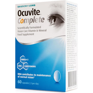 Ocuvite Complete, Eye Supplement Capsules, by Bausch + Lomb, Lutein and Zeaxanthin Supplement with DHA Omega 3 plus Zinc, Supports Normal Vision, Two Capsules per Day