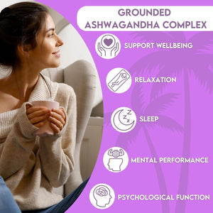 Grounded Ashwagandha KSM-66® High Strength 3,000Mg | 4-In-1 Formula | 120 Tablets / 2 Month Supply | L-Theanine, L-Tryptophan, Vitamin B6 & Black Pepper | Vegan-Friendly, UK Made