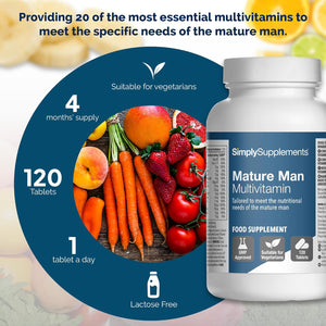 Multivitamins for Mature Men | 20 Essential Nutrients & Specialist Ingredients | Supports Overall Health & Wellbeing | 120 Tablets - 4 Months' Supply | Manufactured in the UK