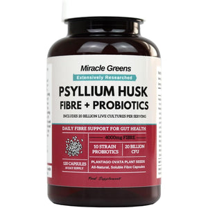 Powerful 4000Mg Psyllium Husk Fibre with Probiotics – 20 Billion CFU with 10 Strains – Natural Easy to Absorb Fibre from Plantago Ovata Seeds - 120 Capsules to Promote Regularity & Digestive Health