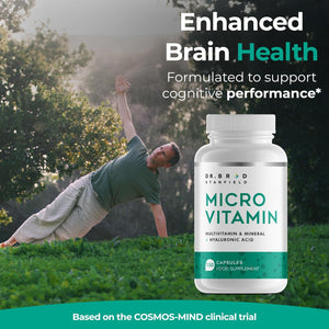 Dr Brad Daily Low Dose Multivitamin & Mineral for Men & Women to Support Cognitive Performance & Memory + Hyaluronic Acid for Skin Health + TMG for Exercise (150 Count)