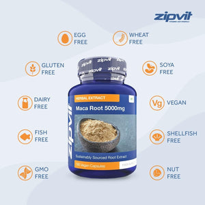 Zipvit Maca Root Capsules 5000Mg, Black Maca and Yellow Maca Combination High Strength Maca Root Powder Extract. 180 Vegan Capsules, 6 Months Supply. Vegetarian Society Approved.