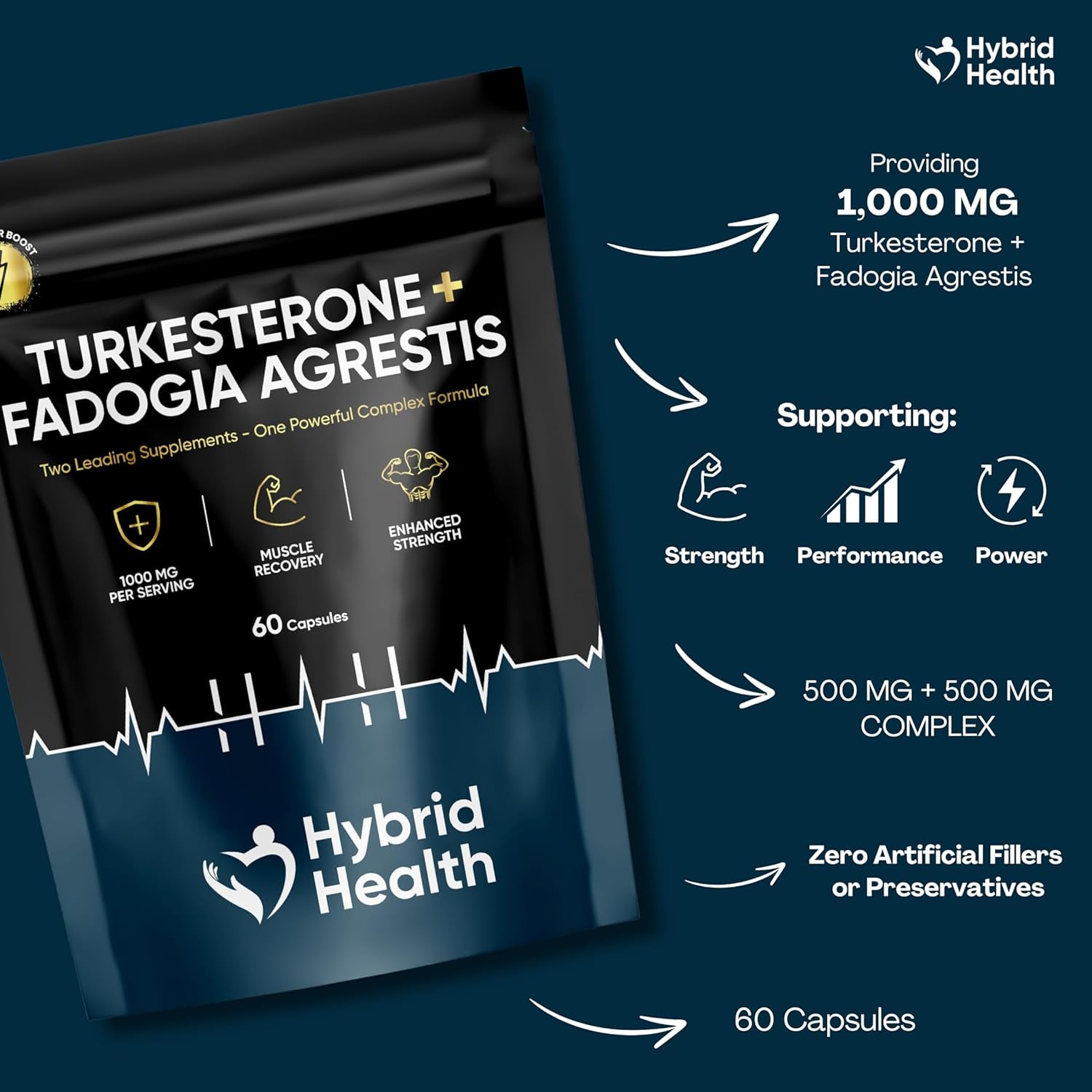 Turkesterone + Fadogia Agrestis | 1000 MG | Maximum Strength Supplement | Strength, Performance & Power | 100% Natural Non-Gmo Vegan | 60 Capsules