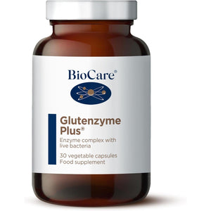 Biocare Glutenzyme plus - Enzyme Complex with Live Bacteria - Food Supplement Suitable for Vegetarians and Vegans - 30 Capsules