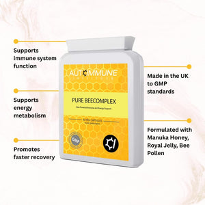 Pure Beecomplex – High Strength Bee Nutrient Complex with Royal Jelly, Propolis, Bee Pollen & Honey Powder – Natural Energy & Immune Support – 60 Capsules – Made in the UK